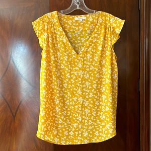 Fun 2 Fun, ari flutter sleeve blouse, large, yellow with white flowers
